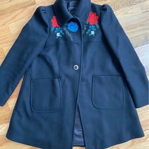 Zara Embroidered Aline Wool blend coat Blogger fav. Sz S barely worn. Great cond